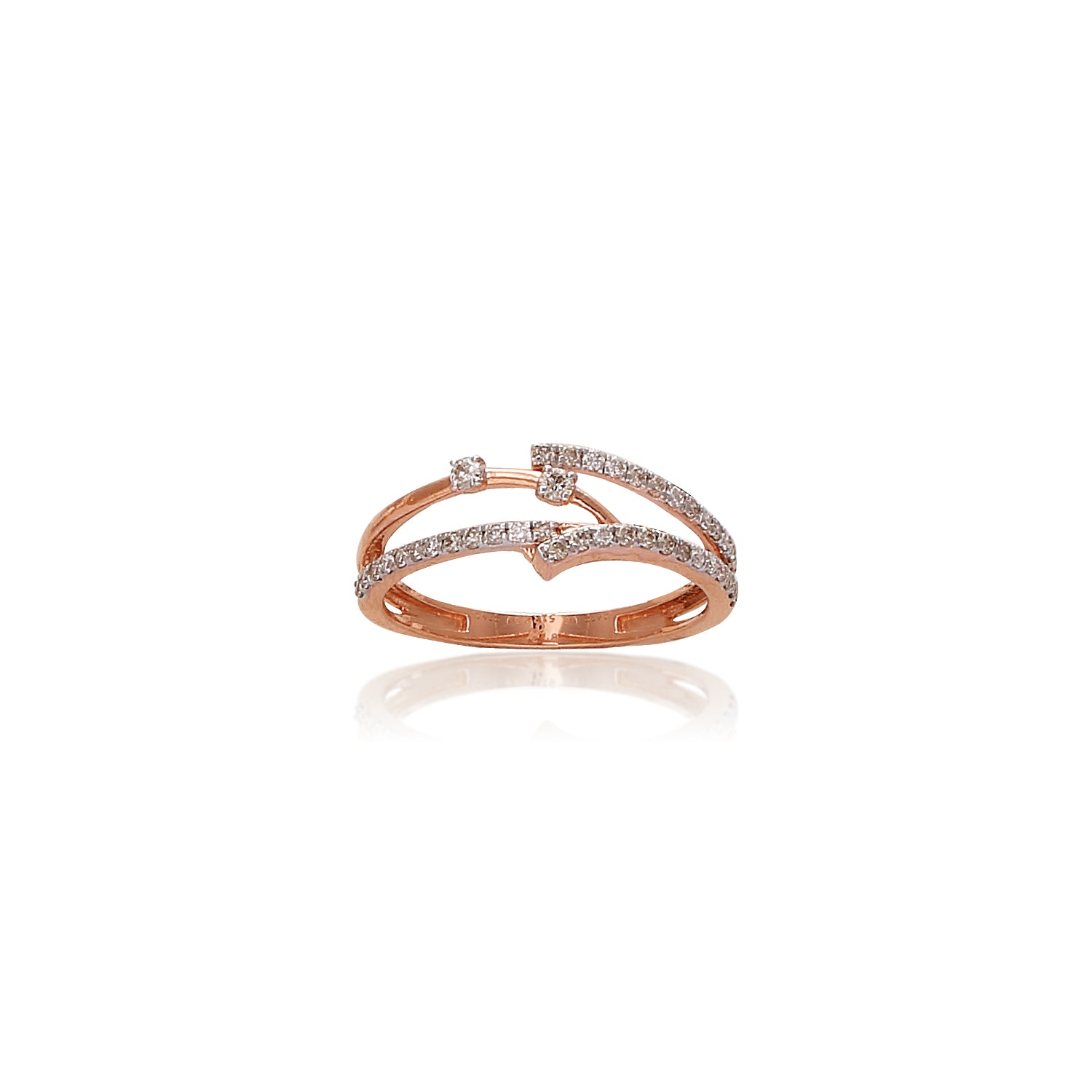This delicate rose gold ring features an open heart design accented with sparkling diamonds, symbolizing love and elegance. A graceful creation by jnjbymadhuri.