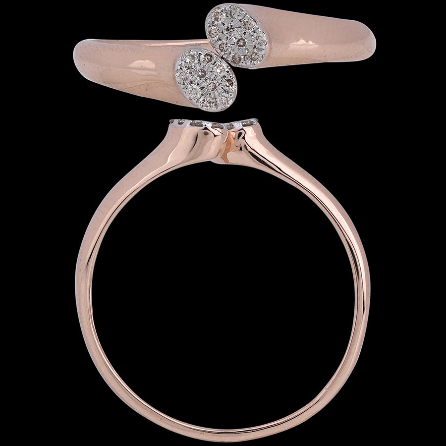 Elegant rose gold ring featuring twin oval diamond-studded ends in a modern open-top design. A refined and timeless piece by jnjbymadhuri.