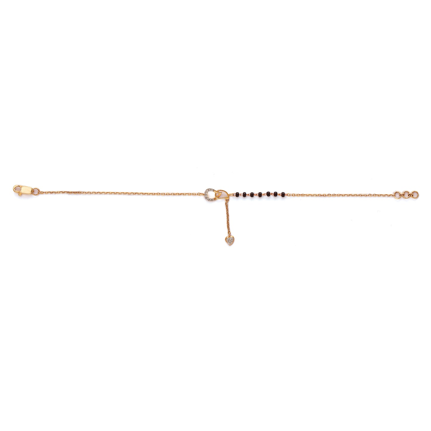Sleek rose gold mangalsutra chain adorned with a linear arrangement of black beads and a secure clasp. A timeless and minimalistic piece handcrafted by jnjbymadhuri.