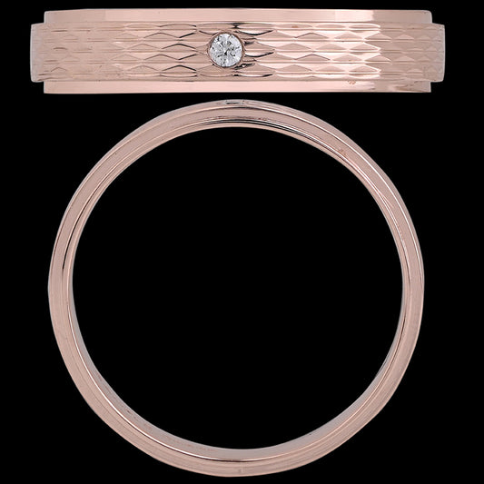 Sleek rose gold band with a diamond accent and subtle hammered texture, offering a blend of classic charm and modern elegance. Handcrafted excellence by jnjbymadhuri.