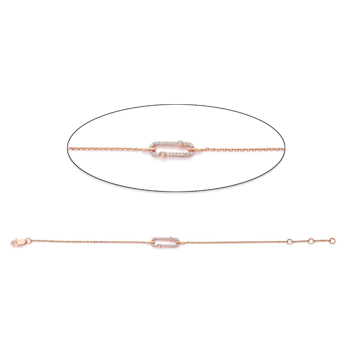 A delicate rose gold bracelet by jnjbymadhuri, showcasing a sleek, rectangular centerpiece encrusted with shimmering stones—an elegant and minimalist design ideal for everyday sophistication.