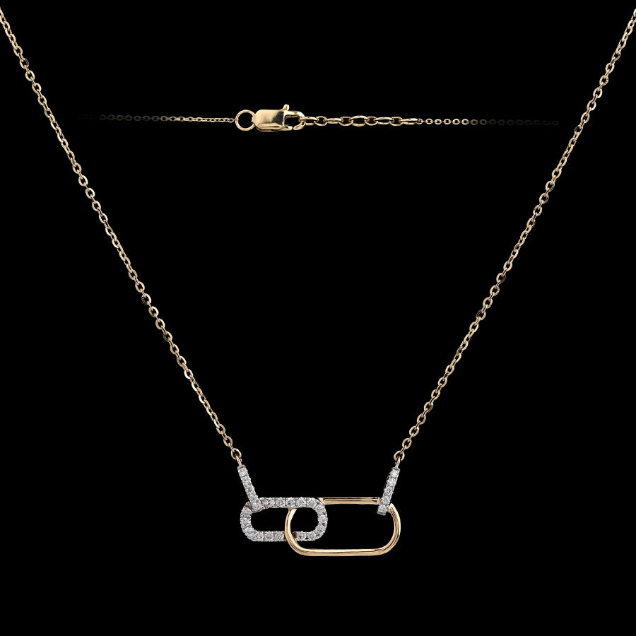Minimalist dual-tone necklace featuring interlocking oval links in silver and gold, symbolizing unity and elegance. A subtle statement piece handcrafted by jnjbymadhuri for everyday sophistication.