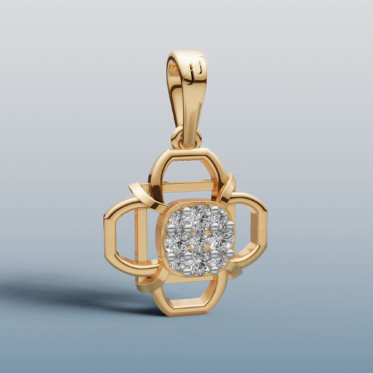 Gold pendant with a diamond on a light gray background