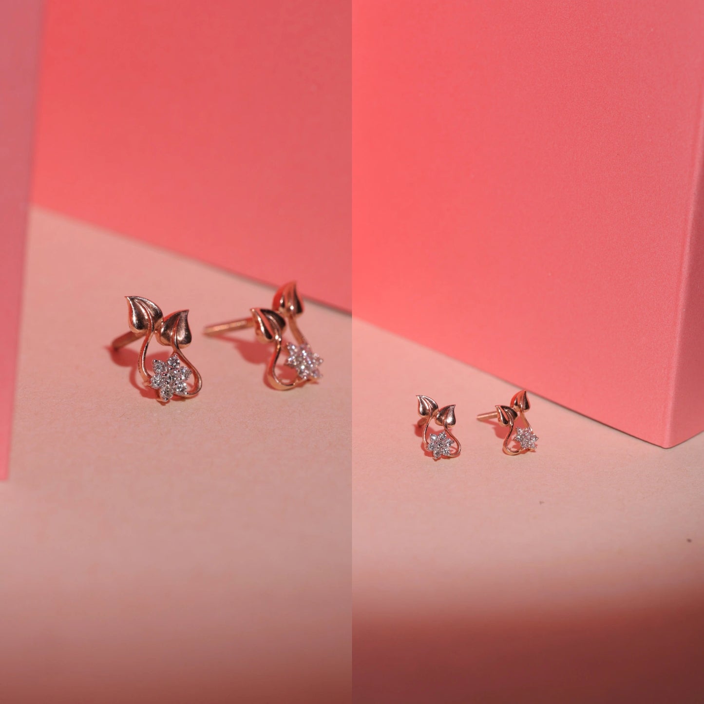 Charming bow-shaped earrings by jnjbymaduri, adorned with sparkling stones and a heart-shaped drop, elegantly displayed against a soft pink backdrop for a playful yet sophisticated look.