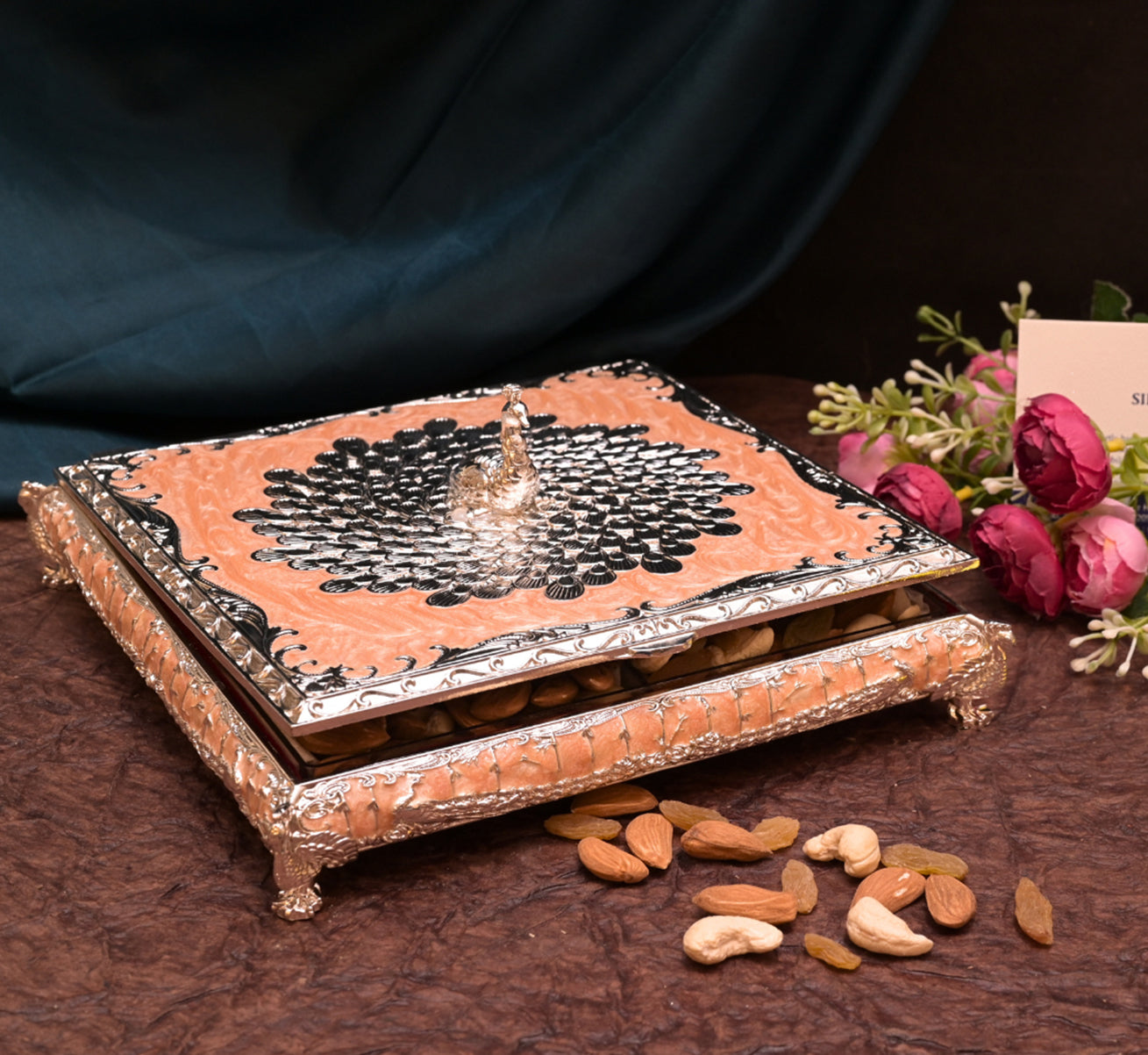 ENAMEL PEACOCK CURVE BOX