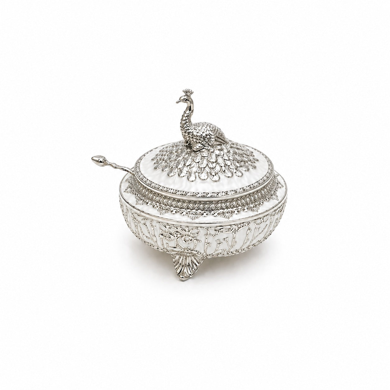 ENAMEL DOME PEACOCK CANDY BOX