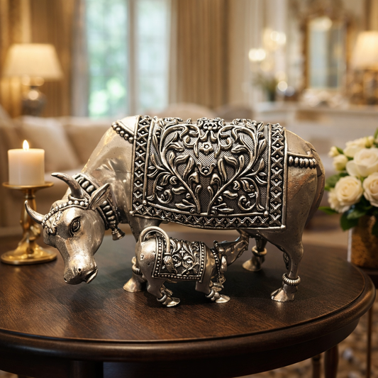 Kamdhenu Cow – elegant luxury handcrafted divine idol, perfect for home décor, pooja, and gifting | jnj by madhuri