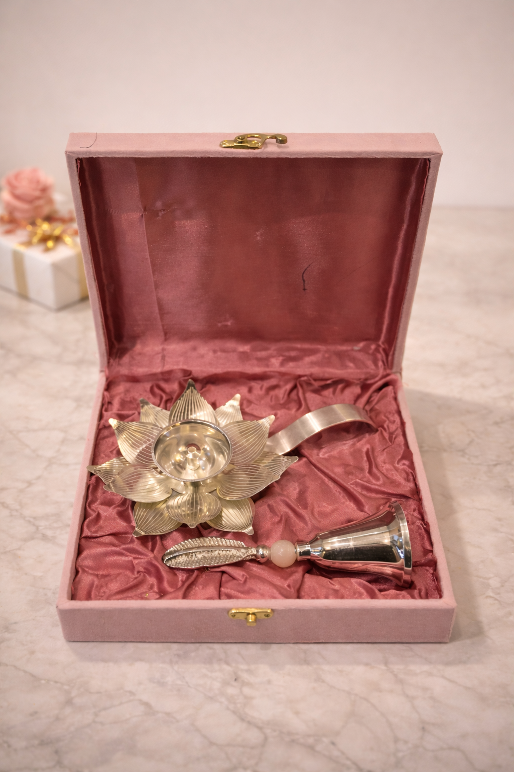 Diya and Bell Combo – luxury handcrafted décor set, ideal for gifting and festive occasions | jnj by madhuri