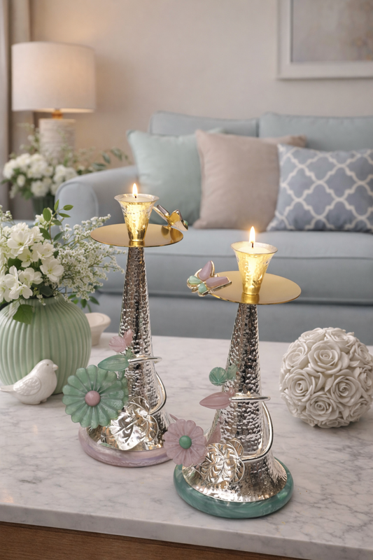 Daisy Candle Stand Set by JNJ by Madhuri, featuring an elegant floral-inspired design and premium finish, perfect for luxury home décor, festive styling, and sophisticated interiors