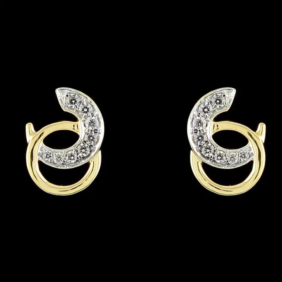 Elegant gold and diamond-accented hoop earrings with a contemporary crescent design, perfect for adding a refined touch. A timeless piece of craftsmanship by jnjbymadhuri, blending tradition with modern flair.