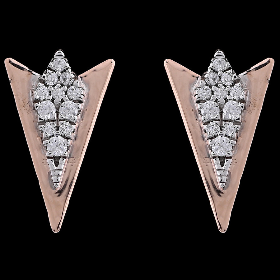 Elegant rose gold arrowhead earrings accented with a cluster of brilliant diamonds, exuding bold sophistication. A signature contemporary design by jnjbymadhuri.