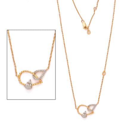 Charming gold-toned necklace featuring intertwined heart and teardrop motifs adorned with shimmering stones. Celebrate love and elegance with the unique charm of jnjbymadhuri.
