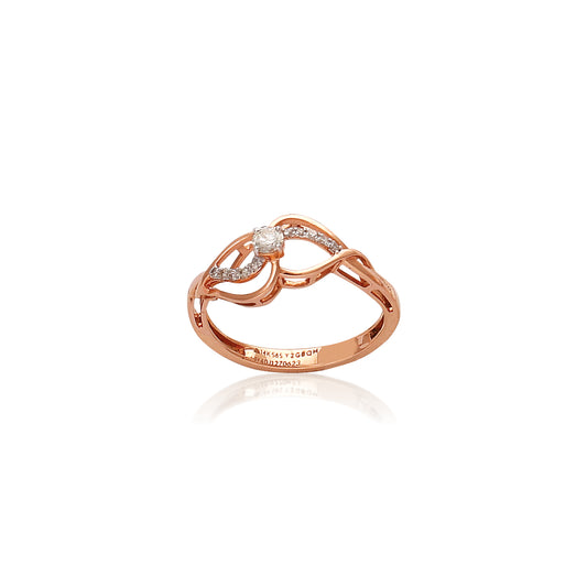 Elegant rose gold ring with a delicate, intertwined design holding a central diamond accent. A graceful and artistic creation by jnjbymadhuri for timeless charm.
