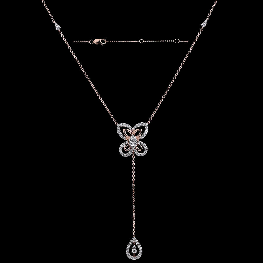 Graceful drop necklace with a floral-inspired centerpiece and dangling teardrop charm, radiating charm and poise. Add a touch of finesse to your look with jnjbymadhuri elegance.

