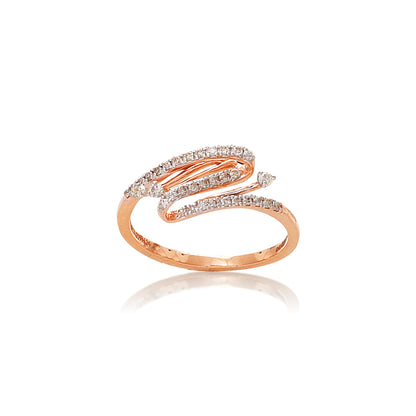 This ring from jnjbymadhuri showcases a modern spiral design that wraps elegantly around the finger. The rose gold band is accented with two rows of diamonds, adding brilliance and a fluid, dynamic look. It's a contemporary piece perfect for someone with a bold yet refined sense of style.

