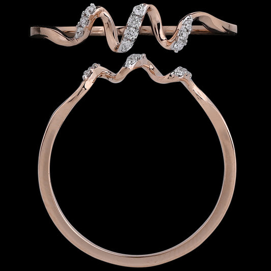 A wavy rose gold ring with scattered diamonds, creating a rhythmic, contemporary silhouette. An artistic and modern design by jnjbymadhuri.
