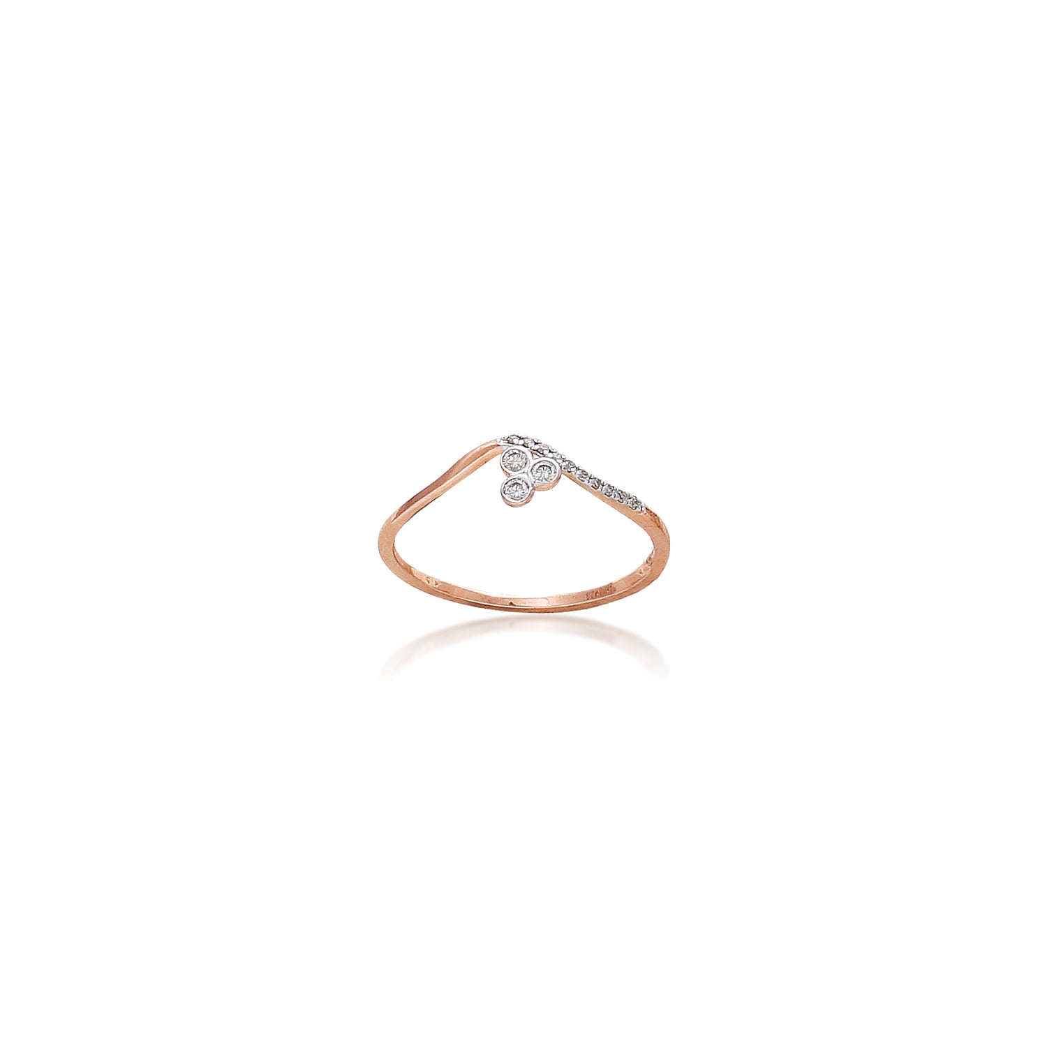 A delicate rose gold ring featuring a dainty diamond-studded heart centerpiece is showcased on a clean white background, highlighting its minimalist charm and romantic appeal, a timeless piece from jnjbymadhuri.
