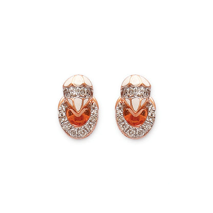 These elegant rose gold earrings from jnjbymadhuri feature a unique layered loop design encrusted with sparkling stones, blending sophistication and charm for a timeless statement accessory.
