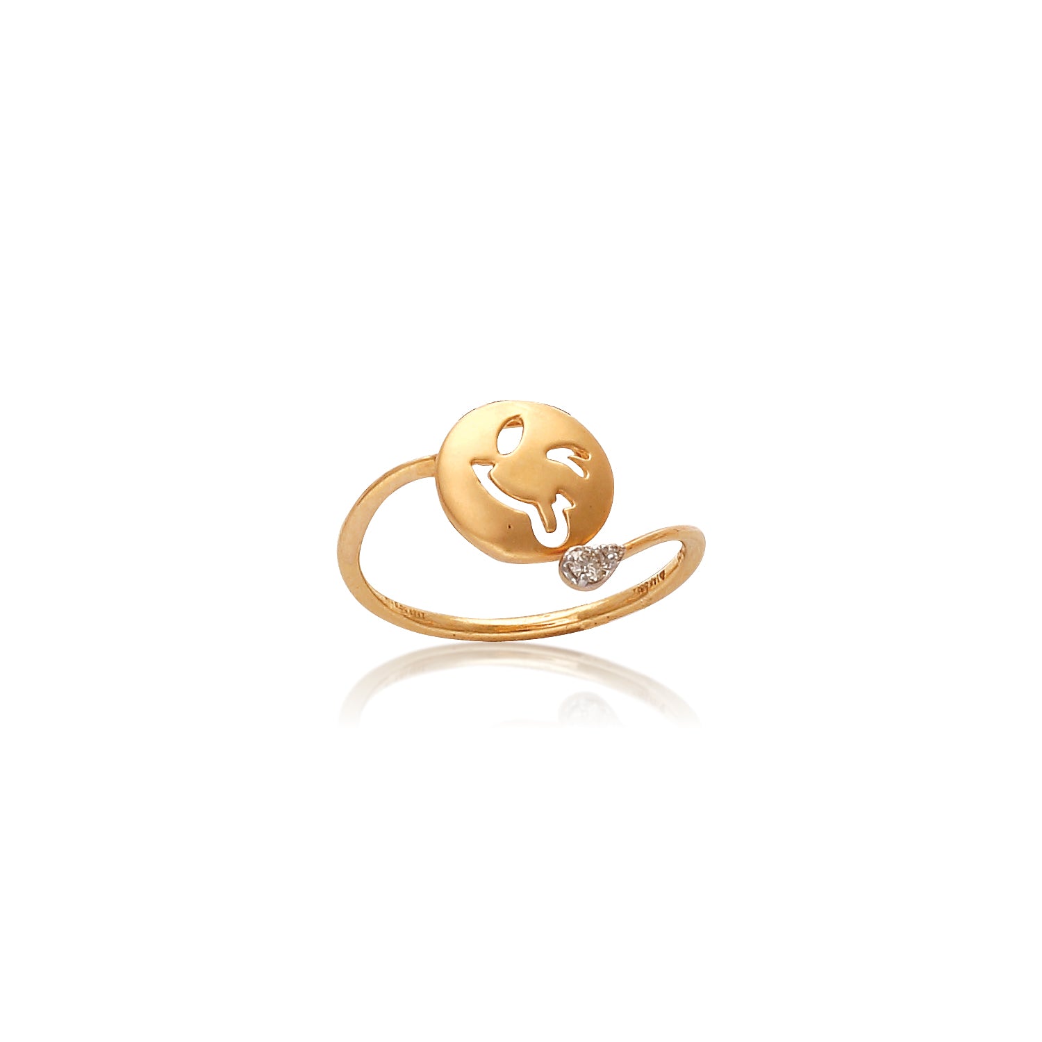 Playful yellow gold ring with a smiley face design and a sparkling accent stone, perfect for adding joy to your style. A cheerful statement piece by jnjbymadhuri.
