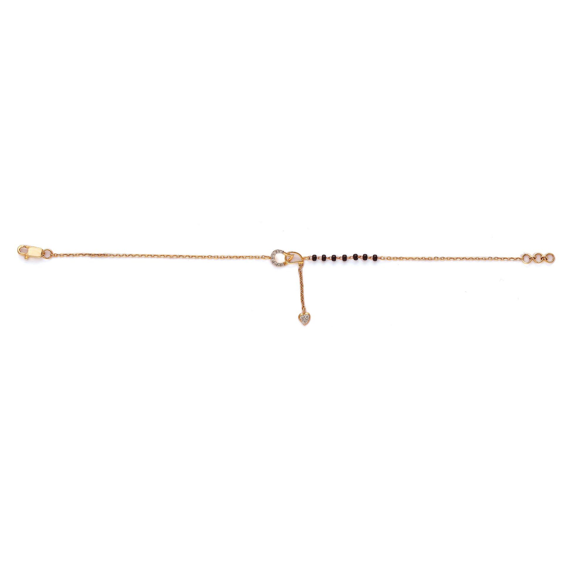 Sleek rose gold mangalsutra chain adorned with a linear arrangement of black beads and a secure clasp. A timeless and minimalistic piece handcrafted by jnjbymadhuri.
