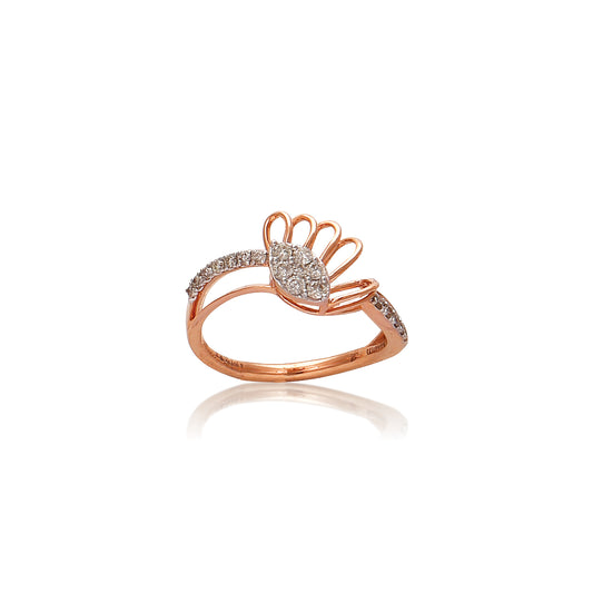 Elegant rose gold ring featuring a delicate hand gesture motif adorned with sparkling diamonds. A graceful expression of style and charm by jnjbymadhuri.
