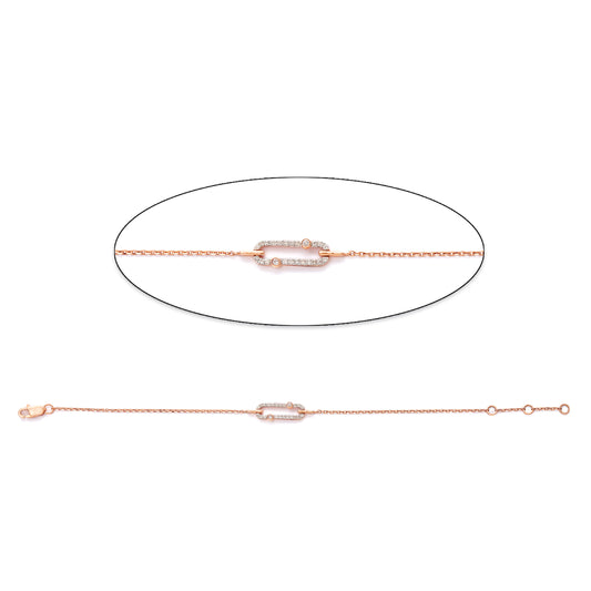 A delicate rose gold bracelet by jnjbymadhuri, showcasing a sleek, rectangular centerpiece encrusted with shimmering stones—an elegant and minimalist design ideal for everyday sophistication.

