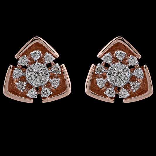 Elegant rose gold stud earrings featuring a radiant floral pattern with diamond-studded petals, exuding timeless sophistication. A refined and graceful accessory handcrafted by jnjbymadhuri.
