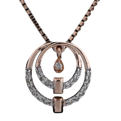 Elegant dual-circle rose gold and diamond pendant necklace by jnjbymadhuri, featuring a teardrop accent and modern geometric design on a delicate chain.
