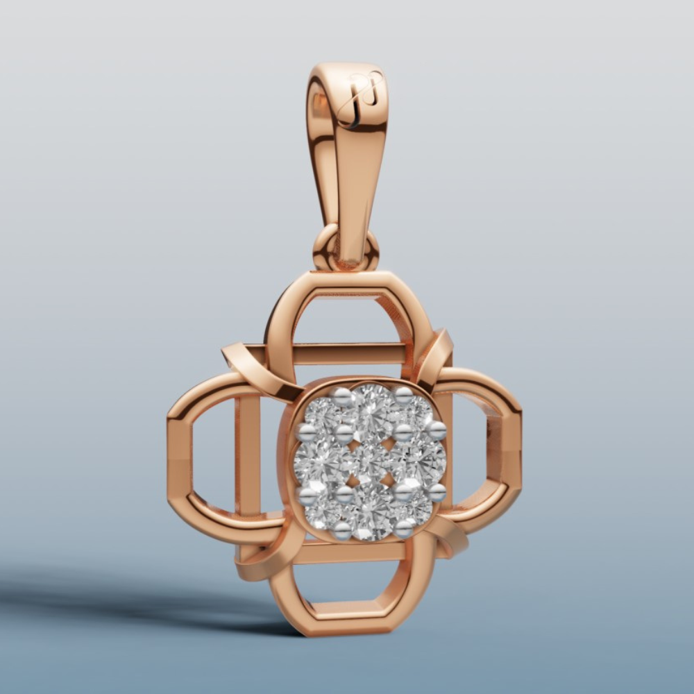 Rose gold pendant with a diamond on a light gray background
