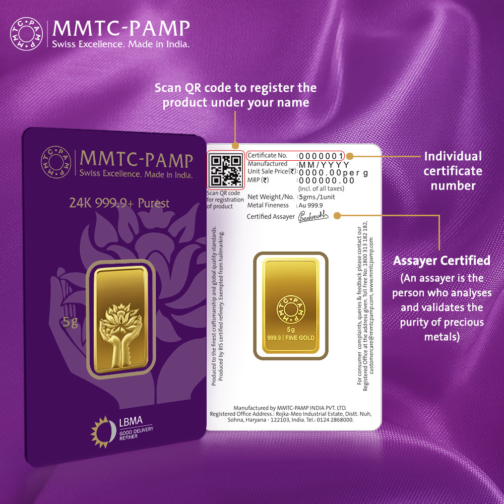 Lotus 24k (999.9) 5 gm Gold Bar