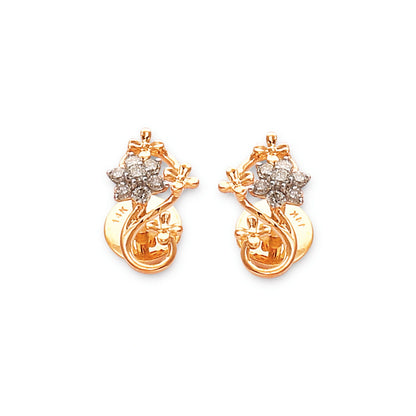 Delicate gold stud earrings by jnjbymaduri, featuring a sparkling floral diamond cluster with graceful curves and a touch of elegance, perfect for everyday sophistication.
