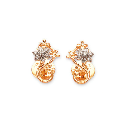 Delicate gold stud earrings by jnjbymaduri, featuring a sparkling floral diamond cluster with graceful curves and a touch of elegance, perfect for everyday sophistication.
