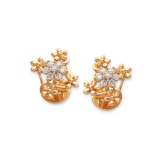 Exquisite gold floral stud earrings by jnjbymaduri, featuring a delicate arrangement of sparkling diamonds set in a blooming branch design, perfect for adding elegance and grace to any ensemble.
