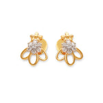 Load image into Gallery viewer, a pair of delicate gold earrings with floral diamond clusters and open petal-like loops — jewelry by jnjbymadhuri.

