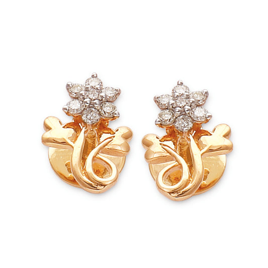 These exquisite gold earrings by jnjbymadhuri showcase a floral diamond cluster elegantly paired with intricate gold swirls, blending timeless beauty with refined craftsmanship.