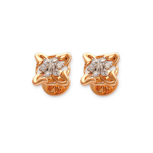 Elegant gold-plated floral stud earrings featuring a four-petal design with shimmering diamond accents at the center, handcrafted by jnjbymadhuri to bring timeless charm and sophistication to your jewelry collection.
