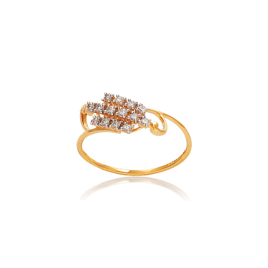 Graceful gold ring featuring an elegant cluster of sparkling diamonds in a leaf-inspired arrangement. A refined and timeless piece by jnjbymadhuri.
