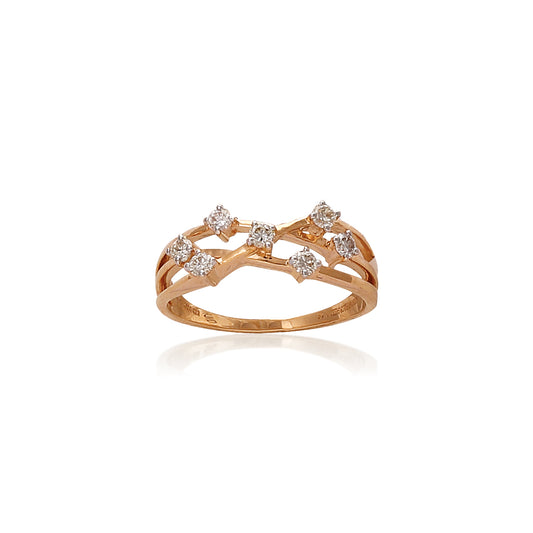 This graceful ring by jnjbymadhuri showcases an elegant crisscross band design in rose gold, accentuated with delicately placed sparkling diamonds for a refined, timeless appeal.
