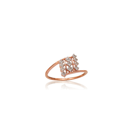 Elegant rose gold bypass ring by jnjbymadhuri, adorned with clustered diamonds in a modern, asymmetrical design—perfect for a contemporary yet timeless look.
