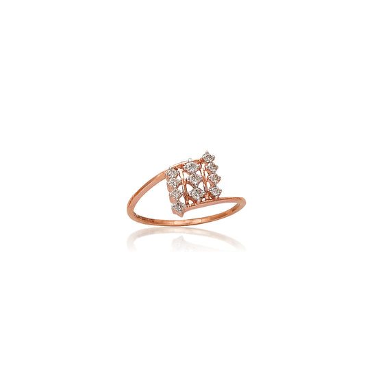 Elegant rose gold bypass ring by jnjbymadhuri, adorned with clustered diamonds in a modern, asymmetrical design—perfect for a contemporary yet timeless look.
