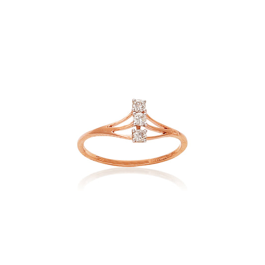 A delicate rose gold ring featuring a trio of sparkling diamonds arranged in a vertical setting, this elegant piece by jnjbymadhuri embodies timeless grace and modern sophistication.

