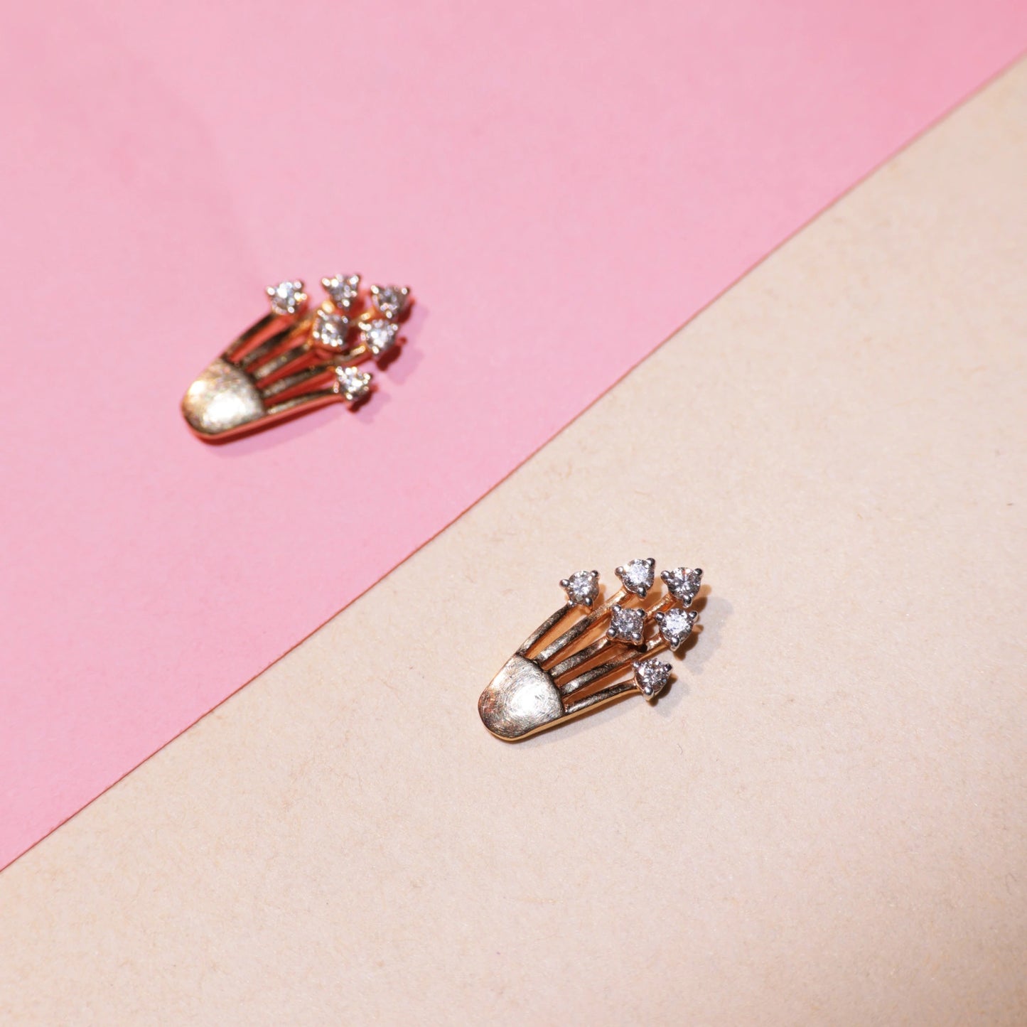 JNJ by Madhuri Royal Gold Princess Studs (AIE706), luxury hallmarked jewelry with a sophisticated pointed crown aesthetic for a bold, feminine statement.
