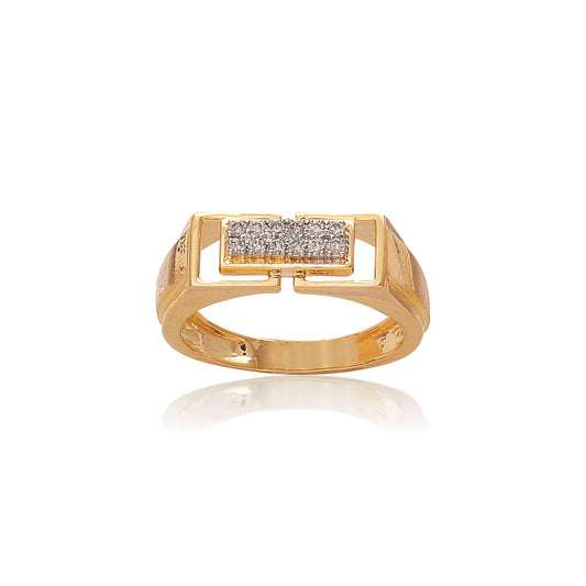 Bold gold ring with a rectangular diamond cluster centerpiece, radiating elegance and modern masculinity. A refined creation from jnjbymadhuri.
