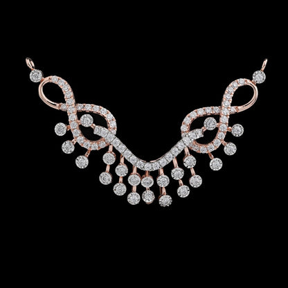 A rose gold pendant with a floral design adorned with diamonds.