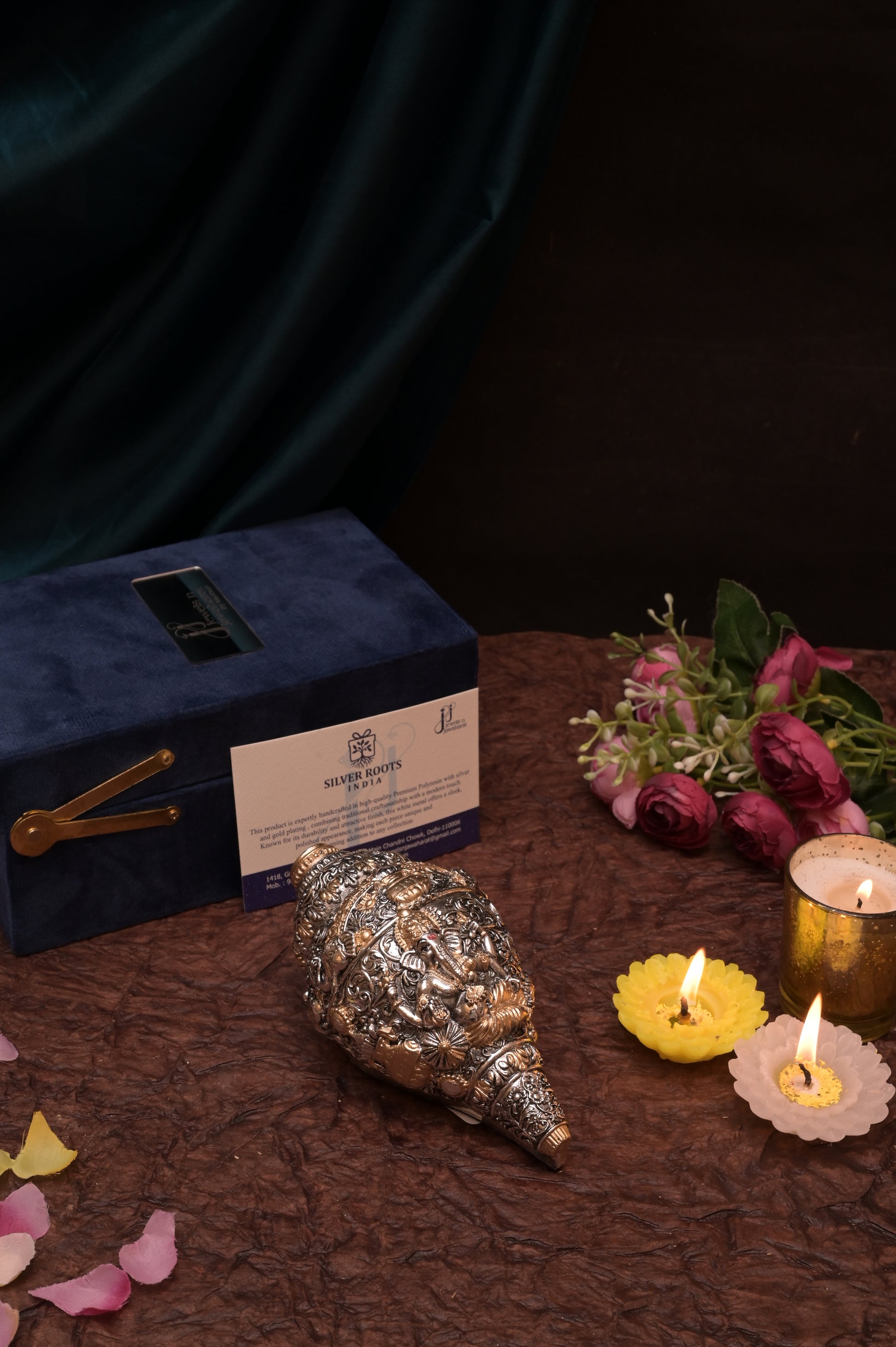 Bring divine serenity to your pooja with the Sacred Shankh | JNJ by Madhuri. A spiritual conch shell crafted to enhance auspicious rituals and daily worship.