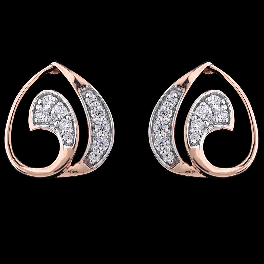 Elegant Gold Wave Pattern Earrings 27991E, JNJ by Madhuri boutique collection, featuring a rhythmic undulating silhouette with high-clarity diamonds.