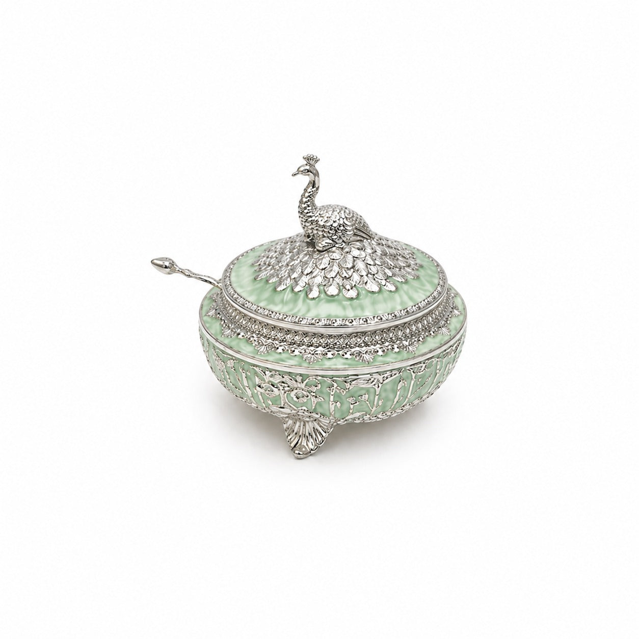 ENAMEL DOME PEACOCK CANDY BOX