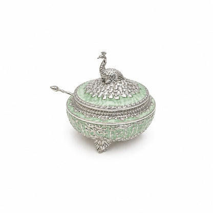 ENAMEL DOME PEACOCK CANDY BOX