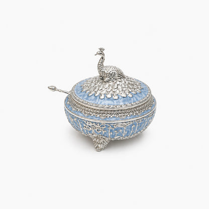 ENAMEL DOME PEACOCK CANDY BOX
