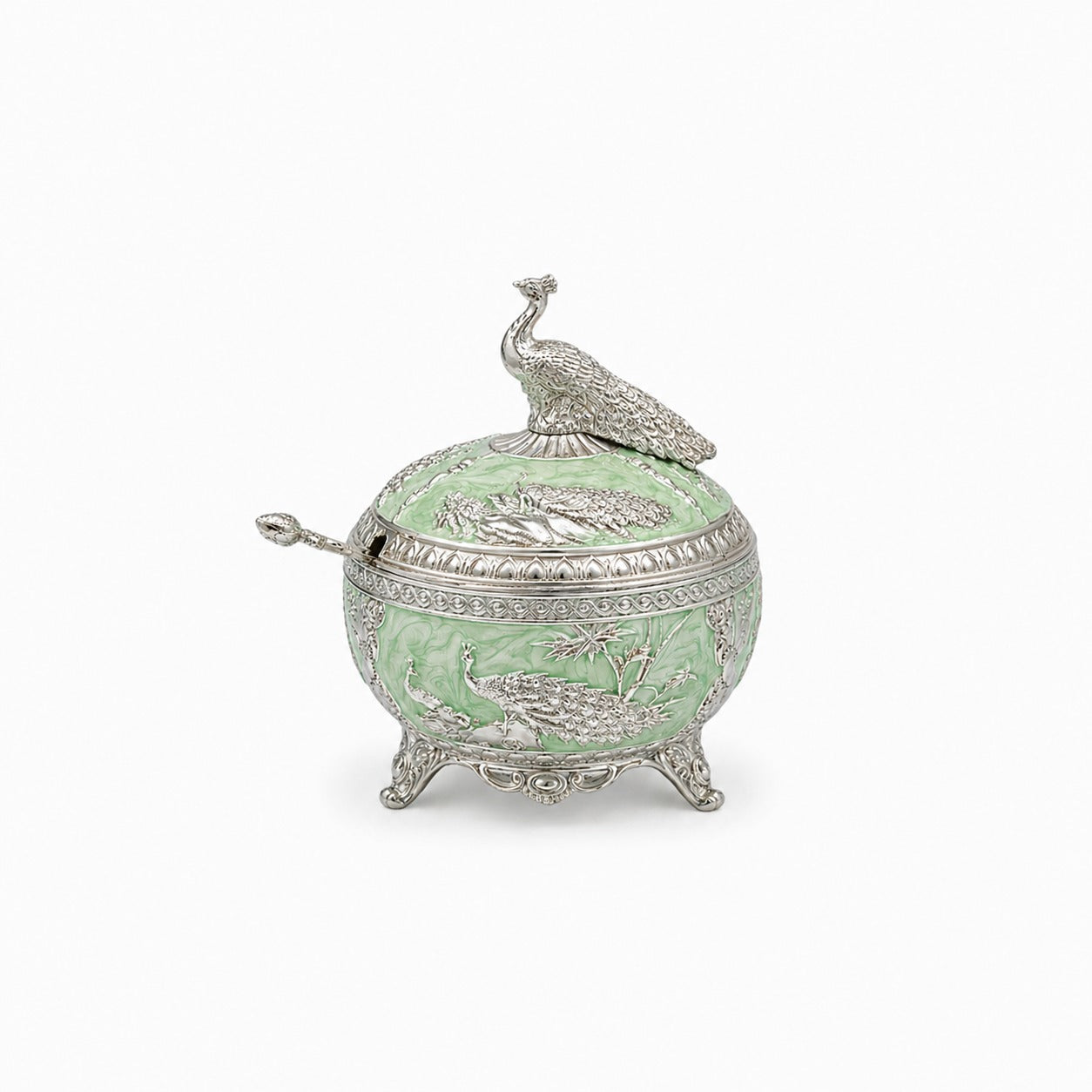 ENAMEL PEACOCK FEATHER CANDY BOX